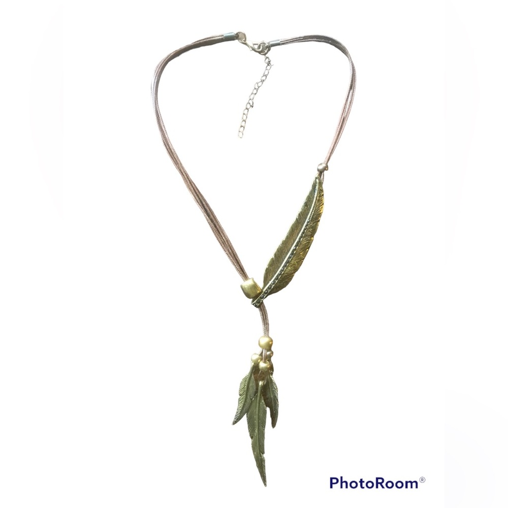 Black Bead Encrusted Feather Slide Thru Necklace